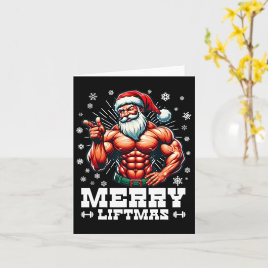 Prettig Liftmas Grappige Kerst Bodybuilder Gym  Kaart (Gele Bloem)