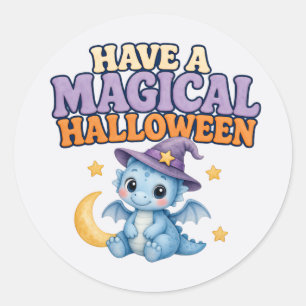 Prettig Magisch Halloween Blauw Baby Draakje Ronde Sticker