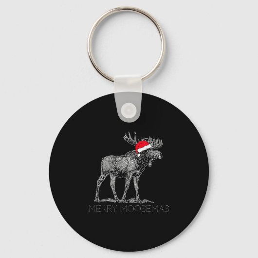 Prettig Moosemas Kersthert Met Kerstman Hoed  Sleutelhanger (Voorkant)