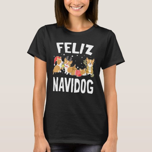 Prettig Navidog Corgi Rendier Licht Kerstmis T-shirt (Voorkant)