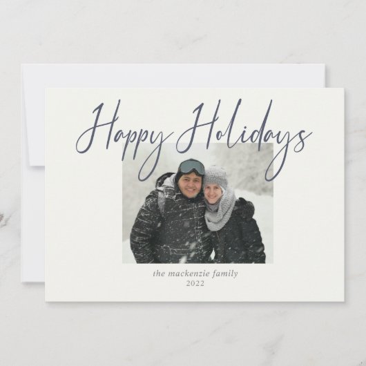 Prettig Nieuwjaar Eenvoudige Foto Navy Sage Kerstk Feestdagenkaart (Voorkant)