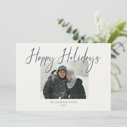 Prettig Nieuwjaar Eenvoudige Foto Navy Sage Kerstk Feestdagenkaart (Staand voorkant)