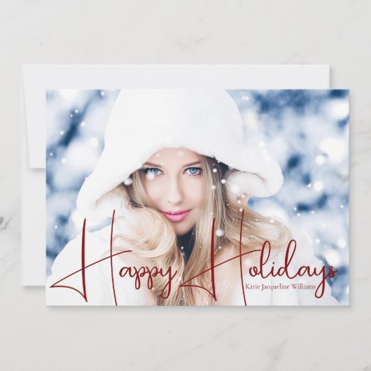 Prettig Nieuwjaar Model Portret Rode Script Overla Feestdagenkaart (Voorkant)