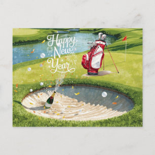 Prettig nieuwjaar van golfbaan voor golfer feestdagenkaart