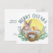 Prettig Ostara Lente Konijn & Vogelnest Feestdagenkaart (Voorkant / Achterkant)