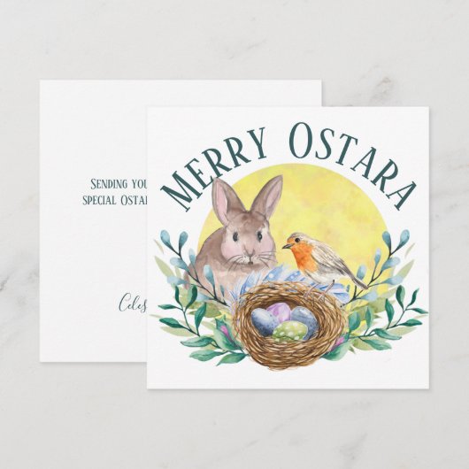 Prettig Ostara Lente Konijn & Vogelnest Feestdagenkaart (Voorkant / Achterkant)
