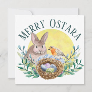 Prettig Ostara Lente Konijn & Vogelnest Feestdagenkaart