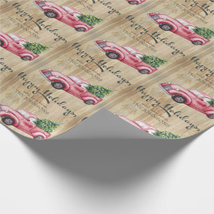 Prettig Oud en Nieuw Vintage Rode Kersttruck Rusti Cadeaupapier