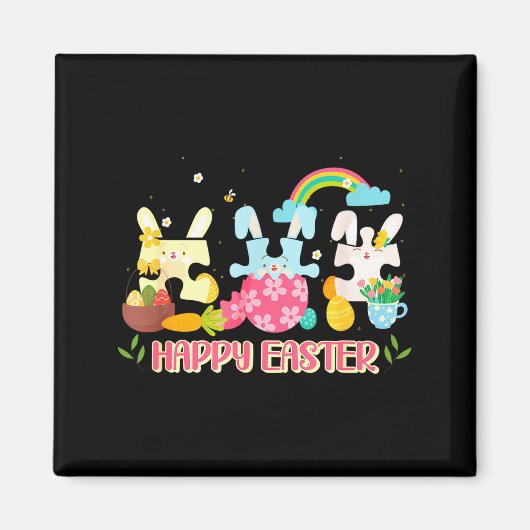 Prettig Pasen 2026 Schattig Konijn Happy Easter A Magneet (Voorkant)