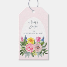 Prettig Pasen, Aquarel Bloemen, Paasei Cadeaulabel