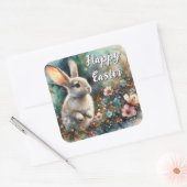 Prettig Pasen Aquarel Bos Konijn Vierkante Sticker (Envelop)
