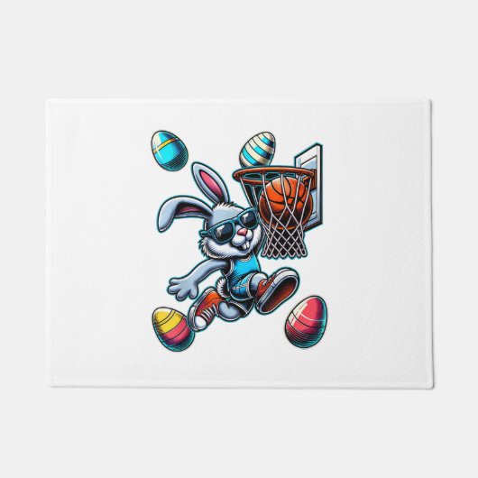 Prettig Pasen Basketbal Jongens Paashaas Grappig P Deurmat (Voorkant)