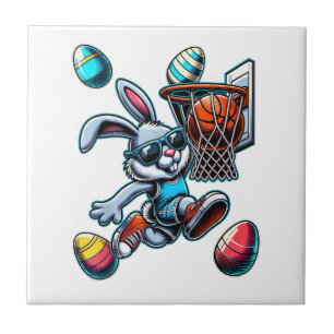 Prettig Pasen Basketbal Jongens Paashaas Grappig P Tegeltje