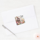 Prettig Pasen, Biddende Paashaas Vierkante Sticker (Envelop)