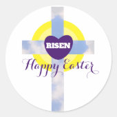 Prettig Pasen Blauwe Lucht Kruis Opstanding Dag Ronde Sticker (Voorkant)