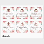 Prettig Pasen Bloemrijke Waterverf Religieus Kruis Vierkante Sticker (Vel)