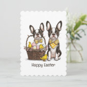 Prettig Pasen Boston Terrier Honden Feestdagenkaart (Staand voorkant)