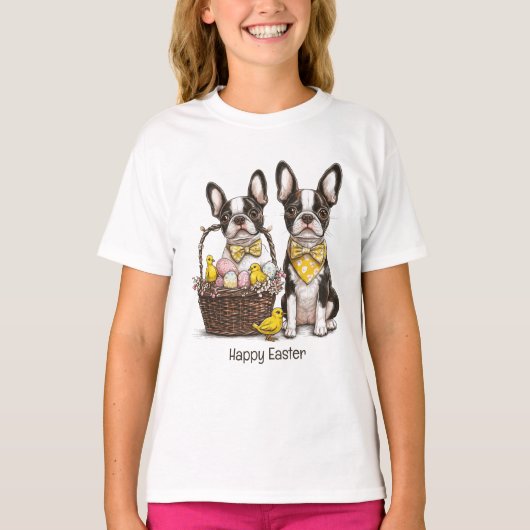 Prettig Pasen Boston Terrier Honden T-shirt (Voorkant)