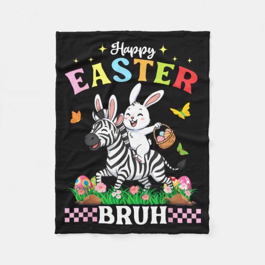 Prettig Pasen Broer Cute Zebra Konijnenoren Mand E Fleece Deken (Voorkant)