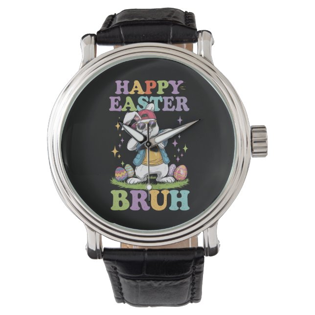 Prettig Pasen Broer Grappige Dabbing Konijn Konijn Horloge (Voorkant)