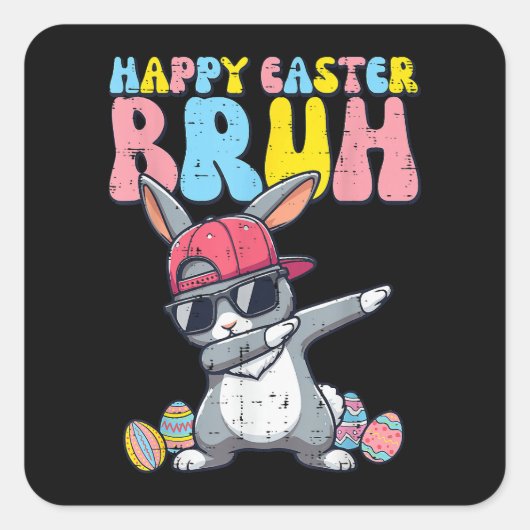 Prettig Pasen Bruh Konijn Dab Konijn Dans Vierkante Sticker (Voorkant)
