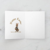 Prettig Pasen bruine konijn met eieren liefde voeg Kaart (Binnen)