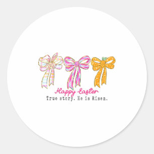 Prettig Pasen Coquette Konijn Boog Echte Verhaal H Ronde Sticker