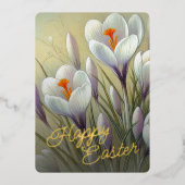 Prettig Pasen Crocus Bloem Goud Folie Kaart (Voorkant)