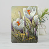 Prettig Pasen Crocus Bloem Goud Folie Kaart (Staand Voorkant)