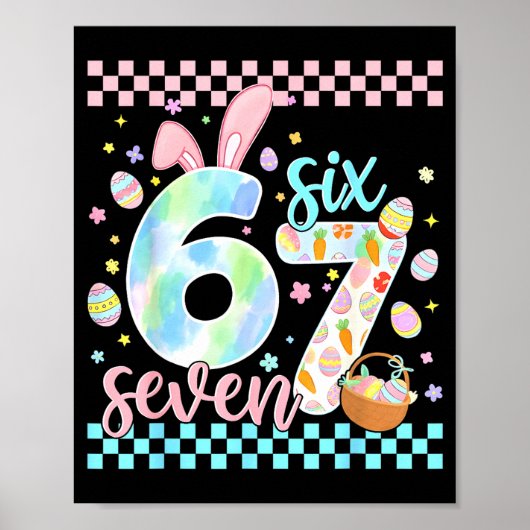 Prettig Pasen Dag Grappig 67 Zes Zeven Konijn Eier Poster (Voorkant)