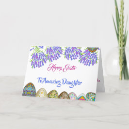 Prettig Pasen Dochter Paars Blauw Lila Bloemig Ei Feestdagen Kaart