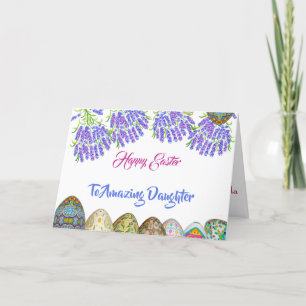 Prettig Pasen Dochter Paars Blauw Lila Bloemig Ei Feestdagen Kaart