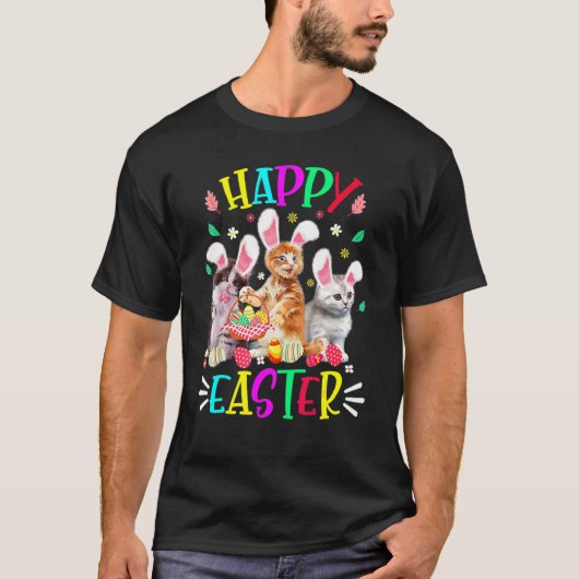 Prettig Pasen Drie Kat Konijn Oren Kat Pasen Dag T-shirt (Voorkant)