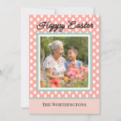 Prettig Pasen Eén foto perzik en aqua Paasei Feestdagenkaart (Voorkant)