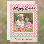 Prettig Pasen Eén foto perzik en aqua Paasei Feestdagenkaart