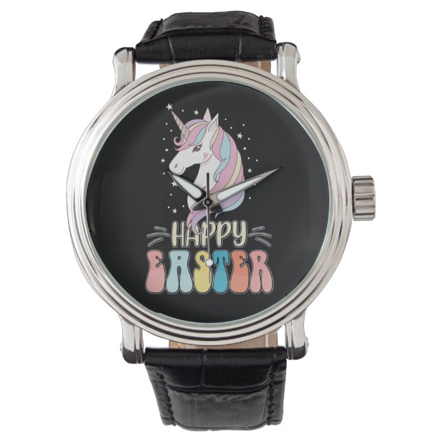 Prettig Pasen Eenhoorn Konijn Konijn Eieren Horloge (Voorkant)