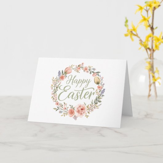 Prettig Pasen Elegant Bloemschrift Kaart (Gele Bloem)