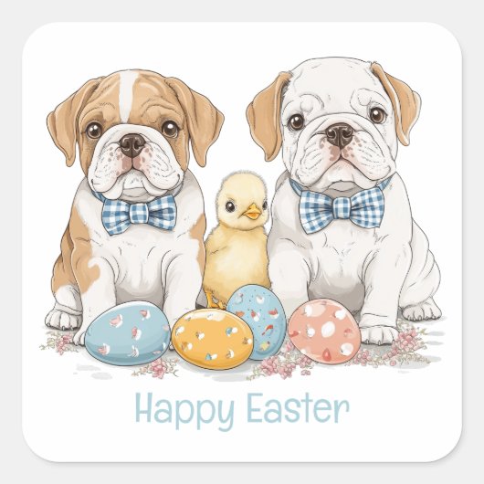 Prettig Pasen Engelse Bulldogs Vierkante Sticker (Voorkant)