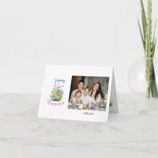 Prettig Pasen Familie Foto Vouw Kerstkaart Feestdagen Kaart (Voorkant)
