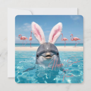 Prettig Pasen Florida Strand Flamingo's en Dolfijn Feestdagenkaart