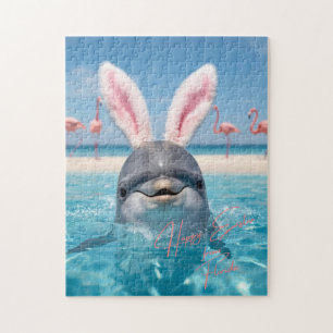 Prettig Pasen Florida Strand Flamingo's en Dolfijn Legpuzzel