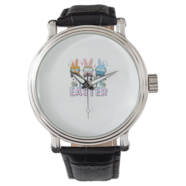 Prettig Pasen Funny School Bus Chauffeur Leven Hap Horloge (Voorkant)
