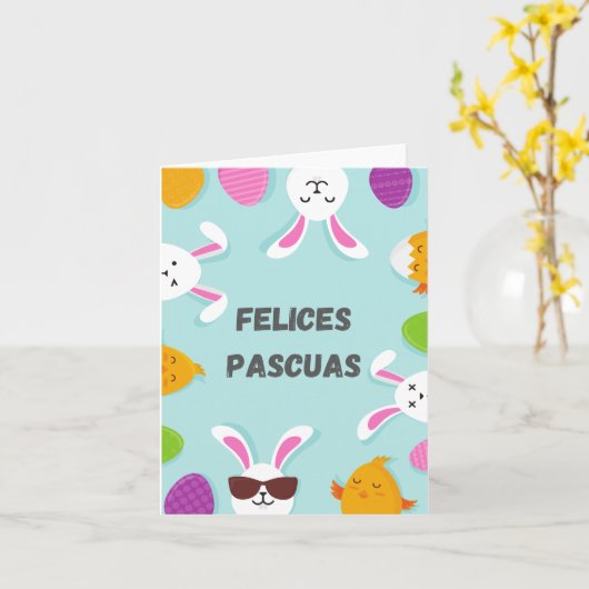 Prettig Pasen, Gelukkig Pasen in het Spaans  Kaart (Gele Bloem)