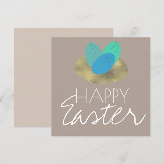 Prettig Pasen Gevlekt Paasei Gouden Nest Kaart (Voorkant / Achterkant)