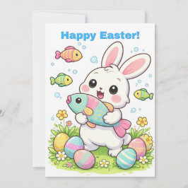 Prettig Pasen Grappige Konijn 1 April Vis Humor Feestdagenkaart