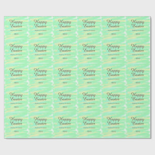 Prettig Pasen groen geel pastel grijs naam jaar Cadeaupapier