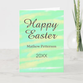 Prettig Pasen groen geel pastel grijs naam jaar  Kaart