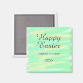Prettig Pasen groen geel pastel grijs naam jaar Magneet (Voorkant / Achterkant)