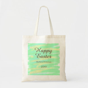 Prettig Pasen groen geel pastel grijs naam jaar Tote Bag