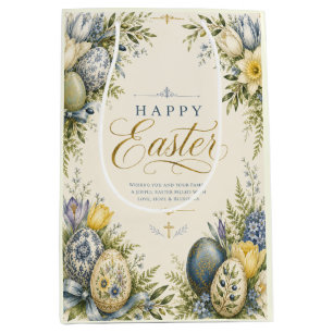 Prettig Pasen Groet ,Elegante bloemen en pastel Medium Cadeauzakje
